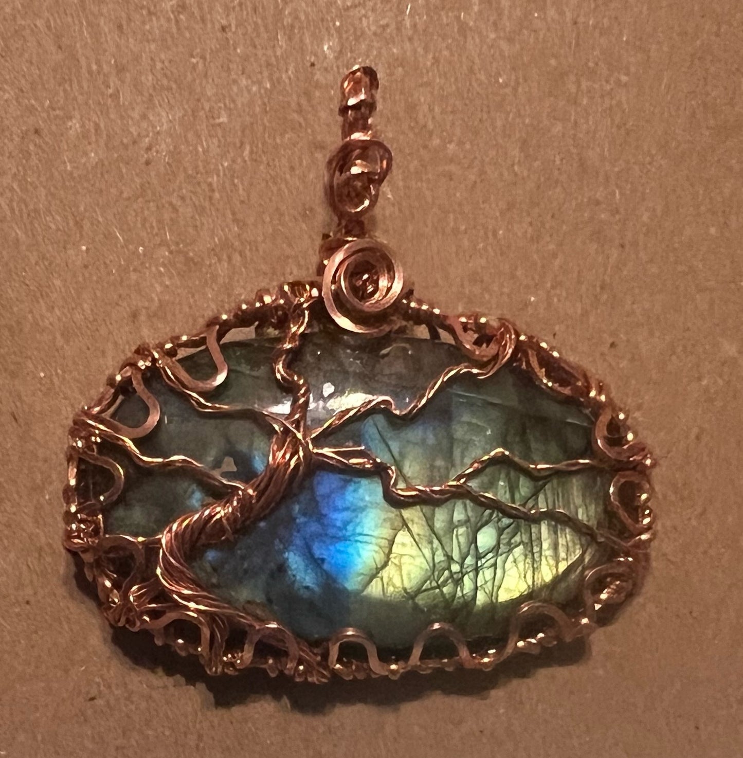 Tree of life- Laboradite and copper wrap pendant