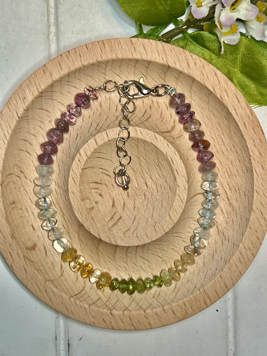 Bracelet Mixed gemstone chips-amethyst, citrine, blue topaz, peridot, clear quartz